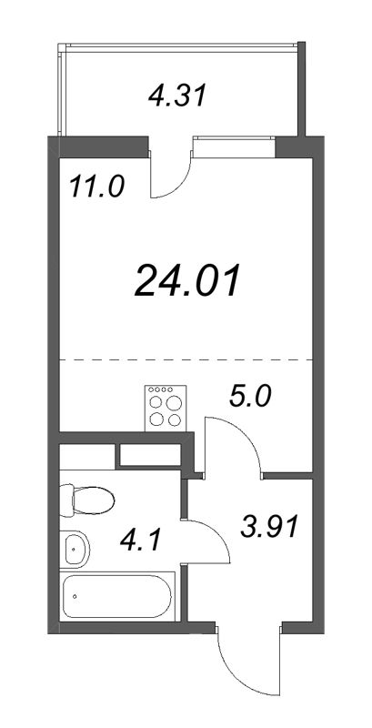 Квартира-студия, 24.01 м² в ЖК "Ясно.Янино" - планировка, фото №1