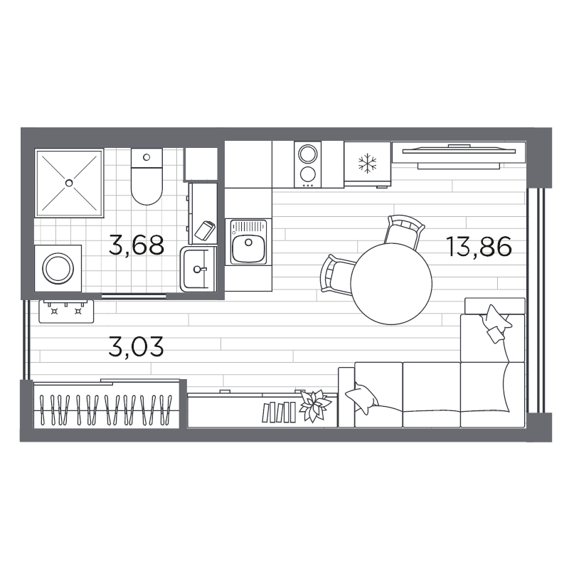 Квартира-студия, 20.57 м² в ЖК "PLUS Пулковский" - планировка, фото №1