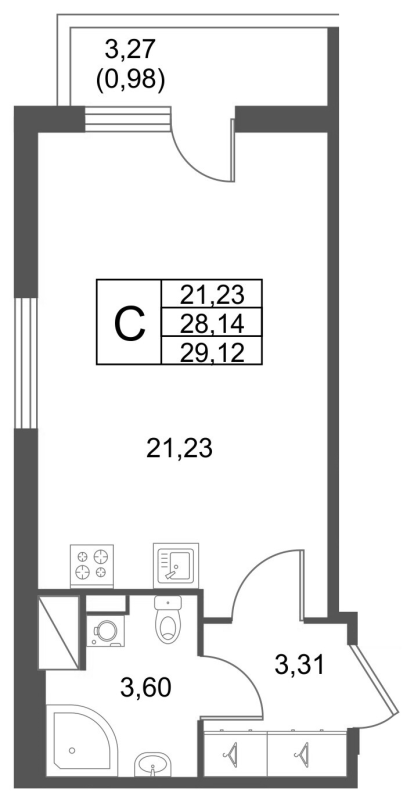 Квартира-студия, 29.12 м² в ЖК "Лето" - планировка, фото №1