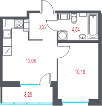 1-комнатная квартира, 31.65 м² в ЖК "Город-спутник Южный" - планировка, фото №1