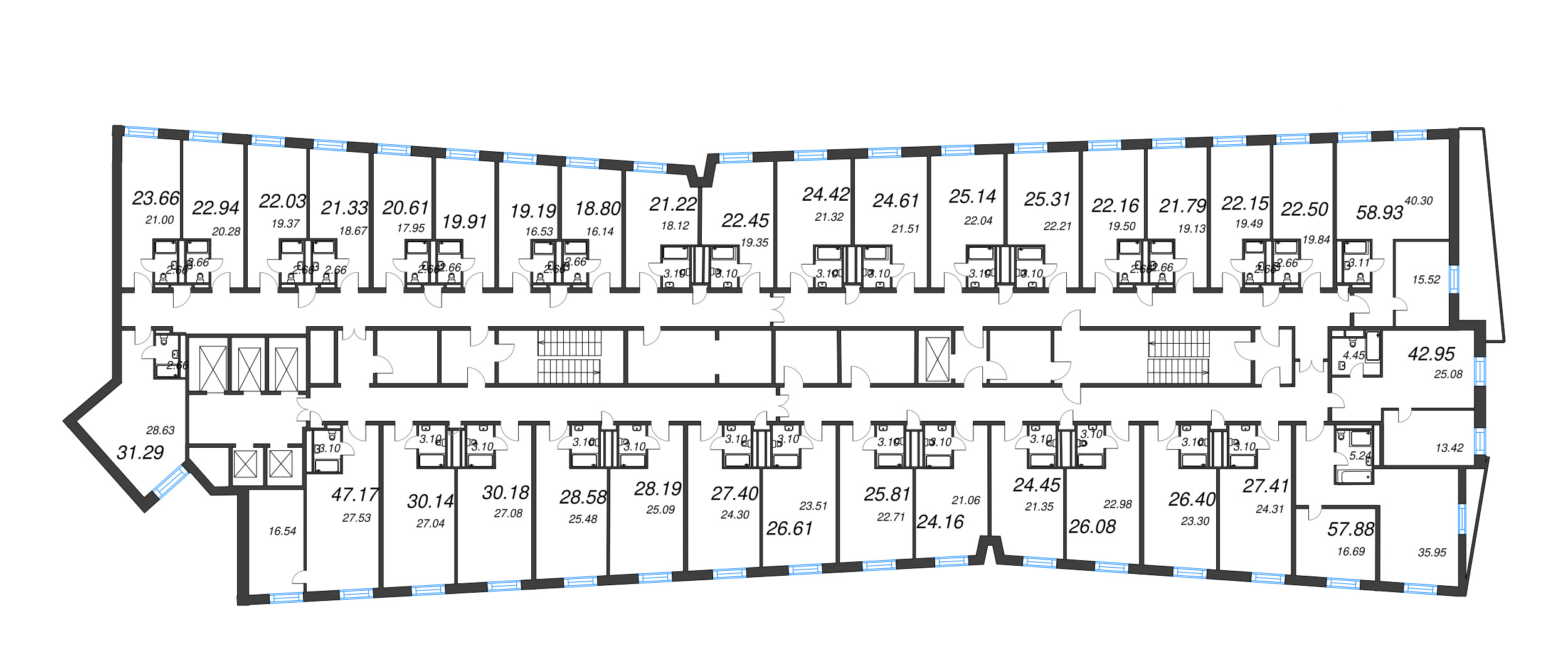 Квартира-студия, 21.22 м² в ЖК "YE’S Leader" - планировка этажа