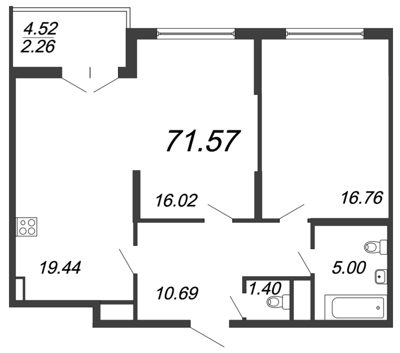 3-комнатная (Евро) квартира, 71.9 м² в ЖК "Колумб" - планировка, фото №1