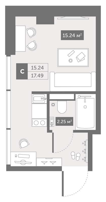 Квартира-студия, 17.49 м² в ЖК "Zoom Черная речка" - планировка, фото №1