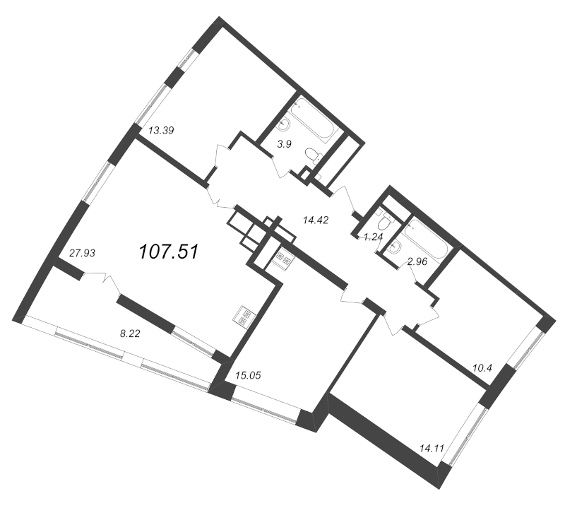 4-комнатная (Евро) квартира, 107.51 м² - планировка, фото №1