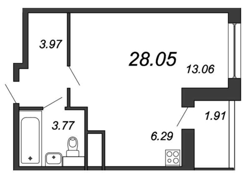 Квартира-студия, 28.05 м² - планировка, фото №1