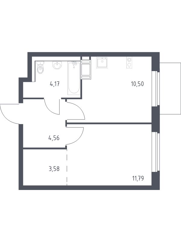 1-комнатная квартира, 34.6 м² - планировка, фото №1