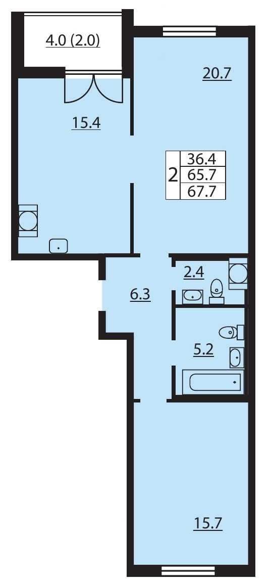3-комнатная (Евро) квартира, 67.6 м² в ЖК "Цивилизация на Неве" - планировка, фото №1