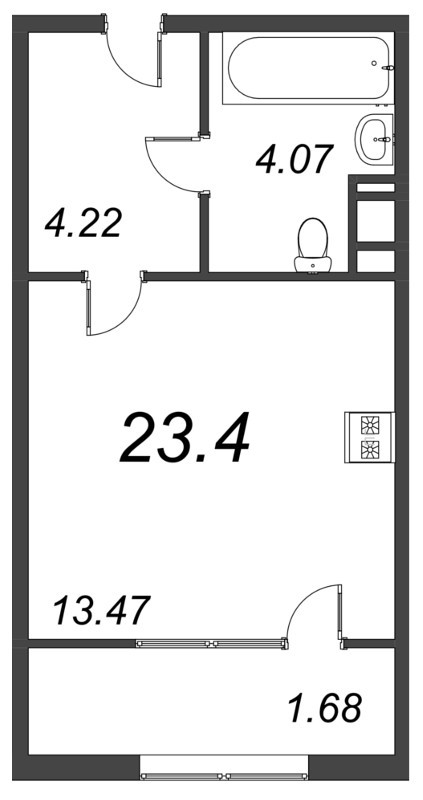 Квартира-студия, 23.4 м² в ЖК "Pixel" - планировка, фото №1