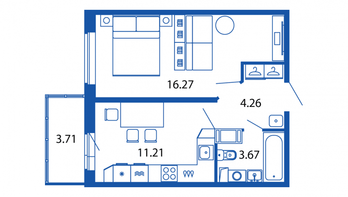 1-комнатная квартира, 35.41 м² в ЖК "Полис ЛАВрики" - планировка, фото №1