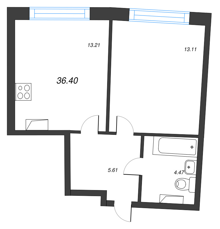 1-комнатная квартира, 36.4 м² в ЖК "Аквилон Riva" - планировка, фото №1