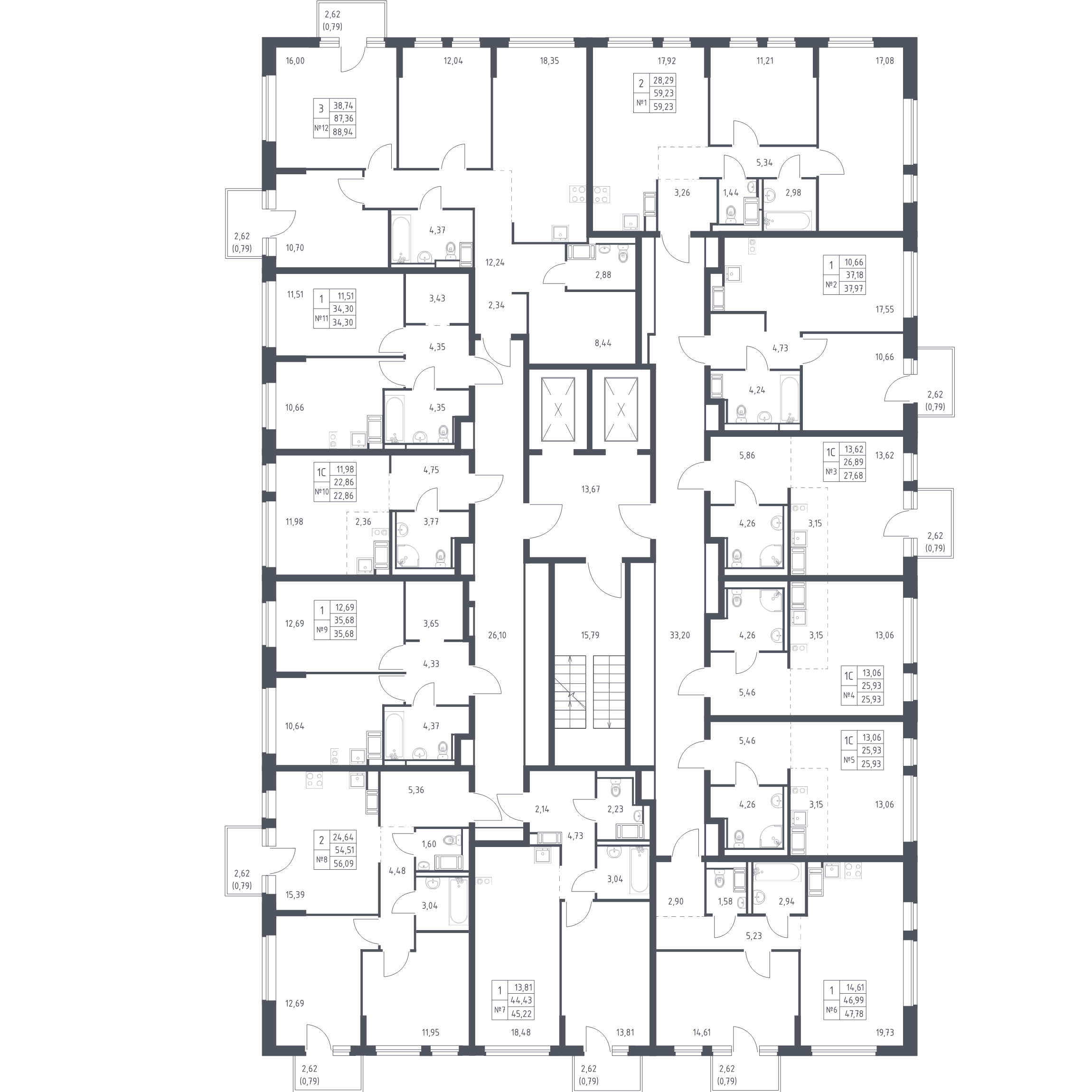 2-комнатная (Евро) квартира, 47.78 м² - планировка этажа