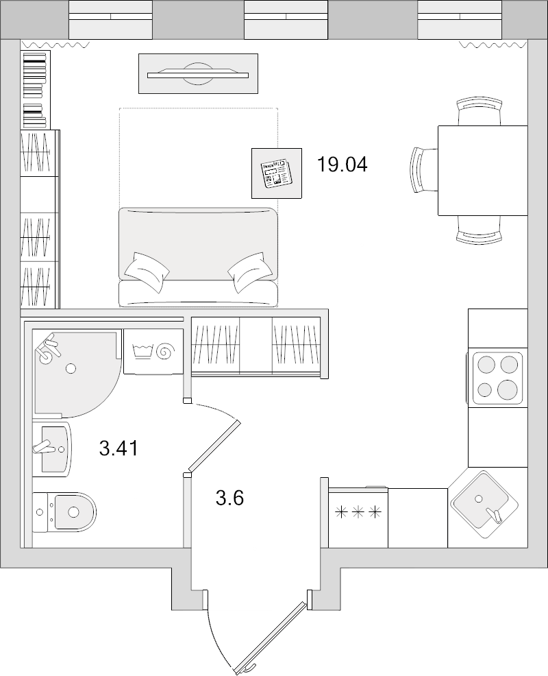Квартира-студия, 26.1 м² - планировка, фото №1