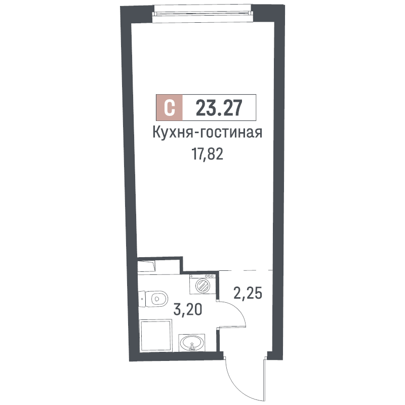 Квартира-студия, 23.27 м² в ЖК "Авиатор" - планировка, фото №1