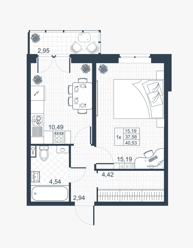 1-комнатная квартира, 37.5 м² в ЖК "Ново-Антропшино" - планировка, фото №1