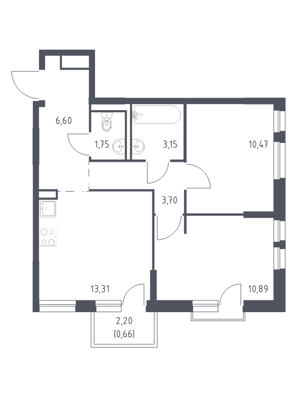 2-комнатная квартира, 50.53 м² в ЖК "Невская Долина" - планировка, фото №1