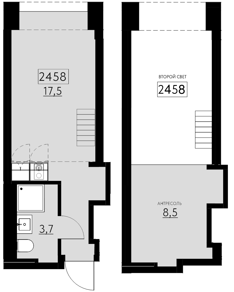 2-комнатная (Евро) квартира, 29.7 м² в ЖК "Авеню на Карповке" - планировка, фото №1