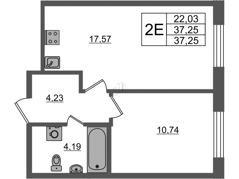 2-комнатная (Евро) квартира, 37.24 м² в ЖК "Аквилон Янино" - планировка, фото №1