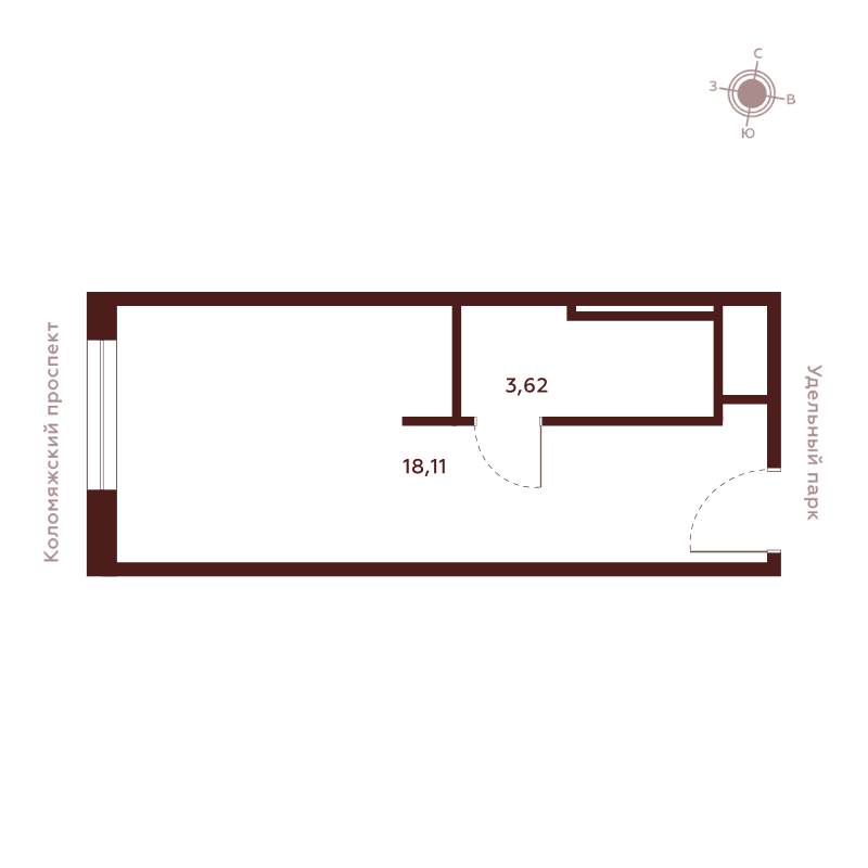 Квартира-студия, 21.73 м² в ЖК "Saan" - планировка, фото №1