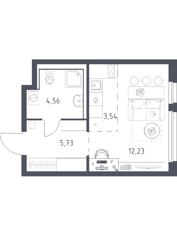 Квартира-студия, 26.06 м² в ЖК "Новое Колпино" - планировка, фото №1