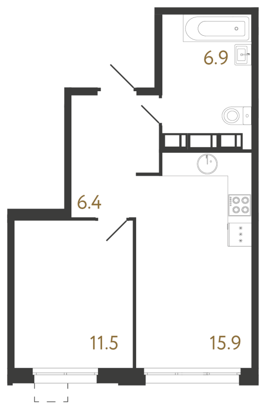 2-комнатная (Евро) квартира, 40.7 м² в ЖК "Струны" - планировка, фото №1