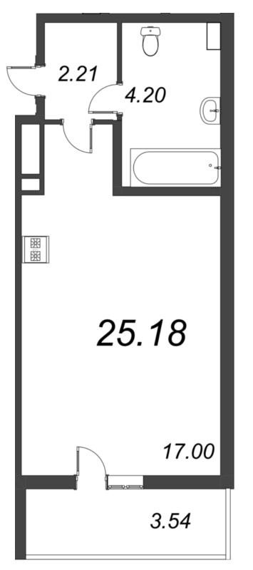 Квартира-студия, 25.18 м² - планировка, фото №1