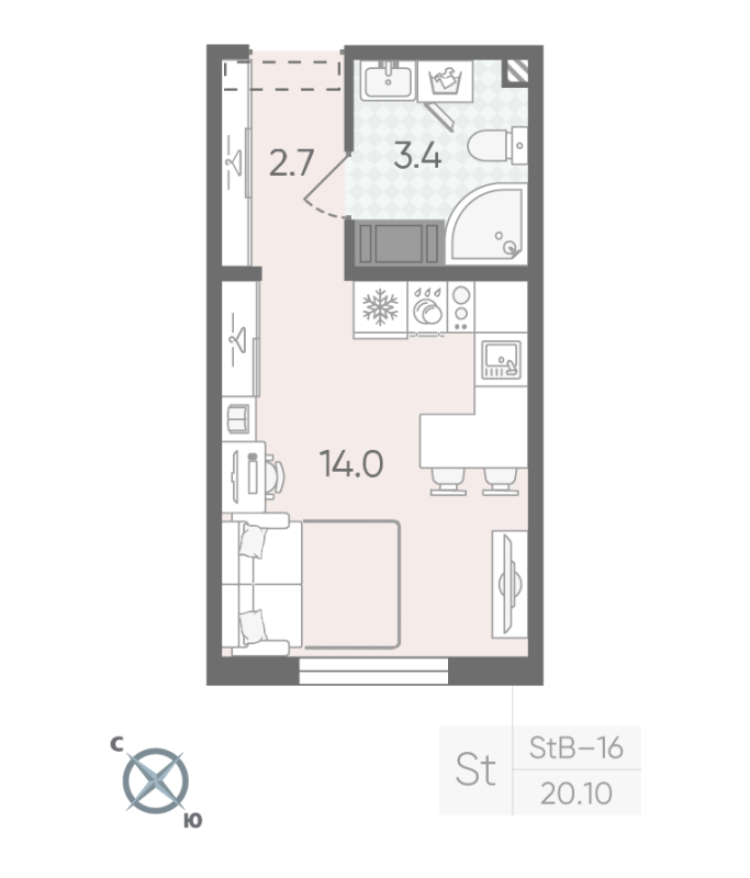 Квартира-студия, 20.1 м² в ЖК "Пейзажный квартал" - планировка, фото №1