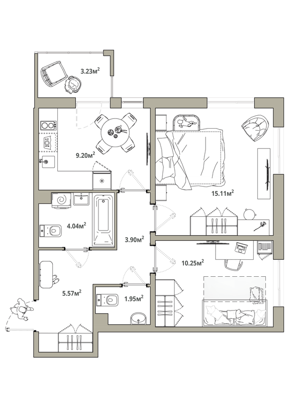 2-комнатная квартира, 50.99 м² в ЖК "Тишин" - планировка, фото №1
