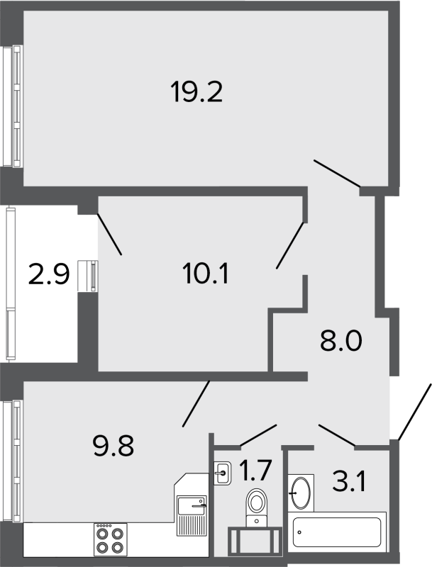 2-комнатная квартира, 51.9 м² в ЖК "Ultra City" - планировка, фото №1