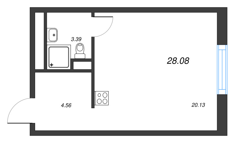 Квартира-студия, 28.08 м² - планировка, фото №1