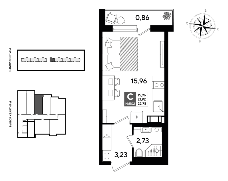 Квартира-студия, 22.78 м² в ЖК "Догма Юкки" - планировка, фото №1