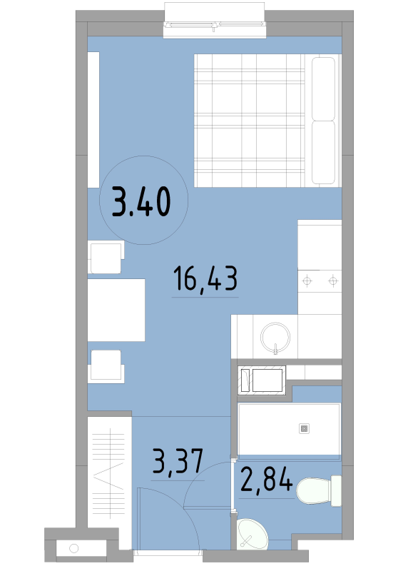 Квартира-студия, 22.64 м² в ЖК "Cosmos Smart Yuzhny" - планировка, фото №1