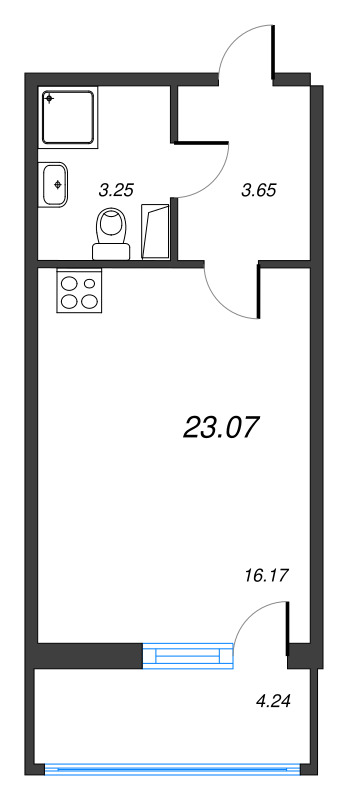 Квартира-студия, 23.07 м² в ЖК "Полис ЛАВрики" - планировка, фото №1