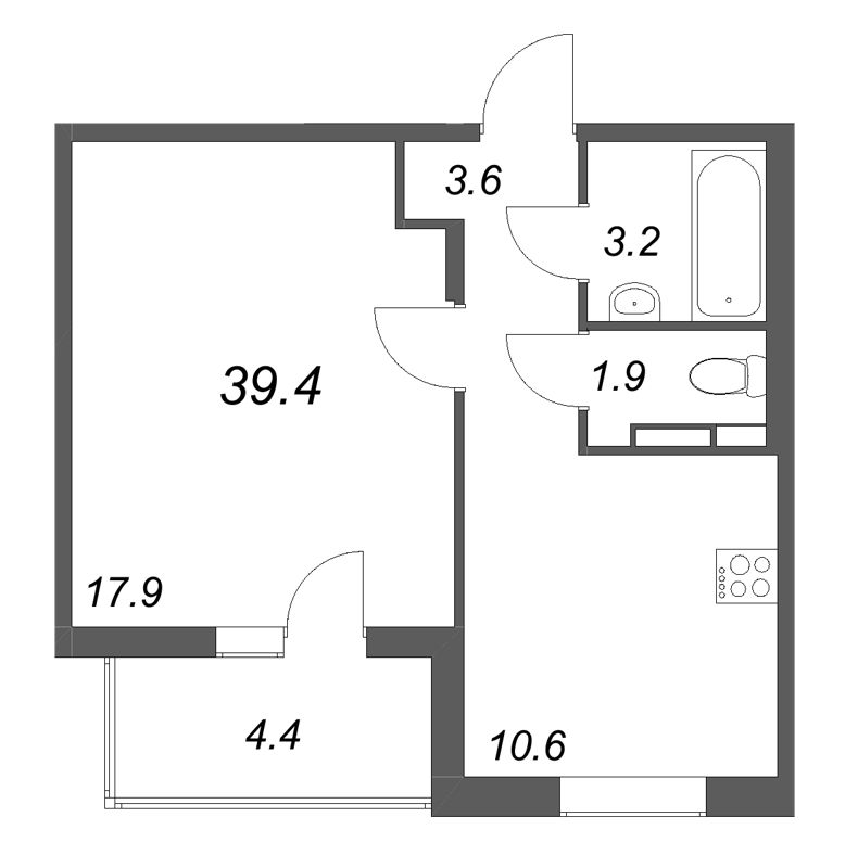 1-комнатная квартира, 39.4 м² в ЖК "Экография" - планировка, фото №1