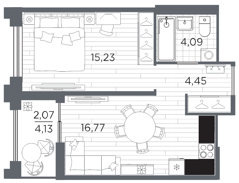 2-комнатная (Евро) квартира, 42.61 м² в ЖК "Ассамблея" - планировка, фото №1