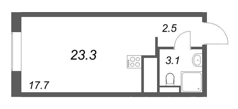 Квартира-студия, 23.3 м² в ЖК "Большая Охта" - планировка, фото №1