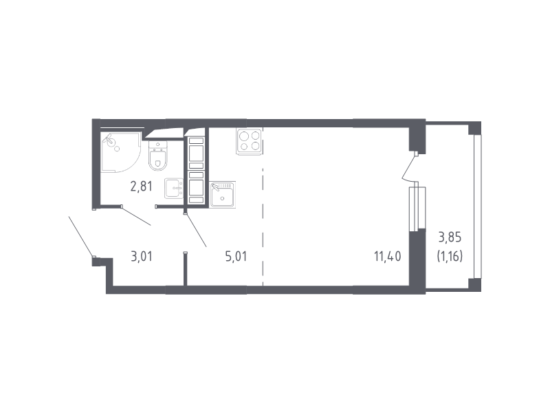 Квартира-студия, 23.39 м² в ЖК "Сандэй" - планировка, фото №1