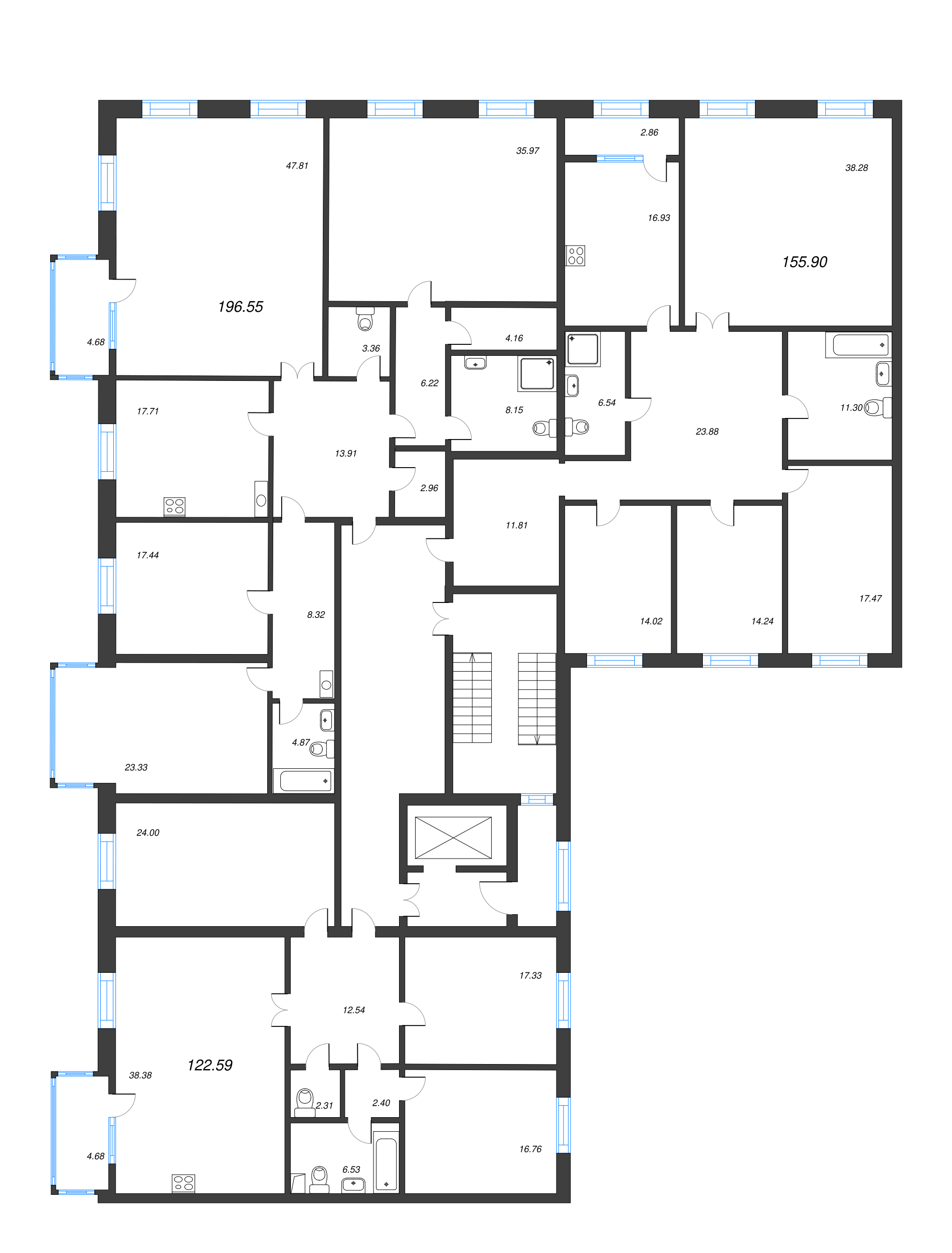 5-комнатная (Евро) квартира, 156.3 м² - планировка этажа