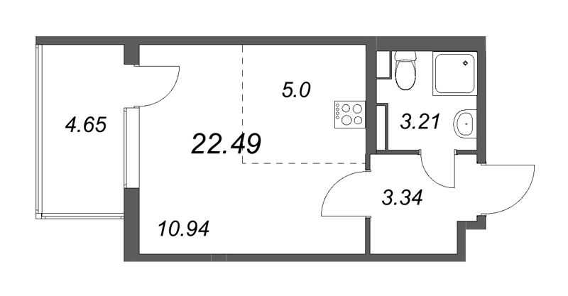 Квартира-студия, 22.49 м² в ЖК "Любоград" - планировка, фото №1