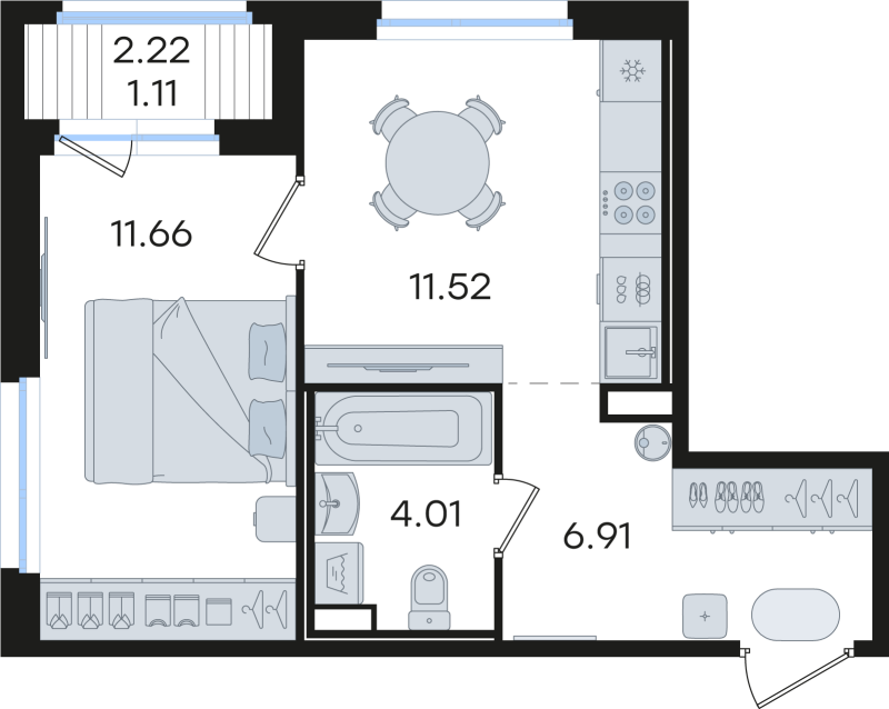 1-комнатная квартира, 35.21 м² в ЖК "Романовка" - планировка, фото №1