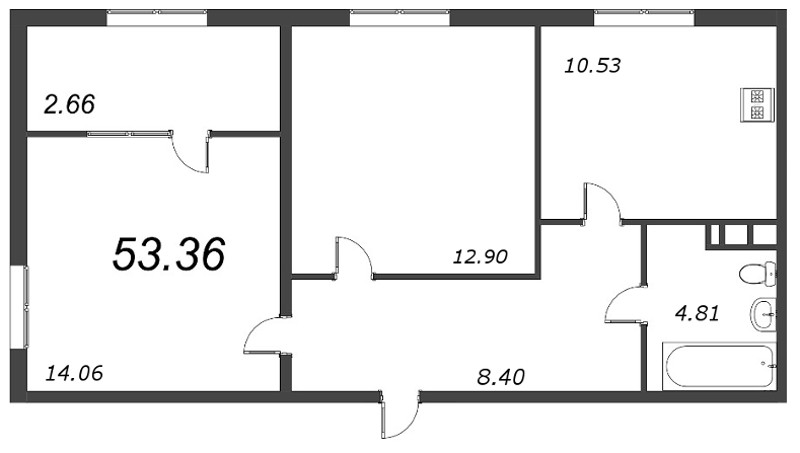 2-комнатная квартира, 55.84 м² - планировка, фото №1
