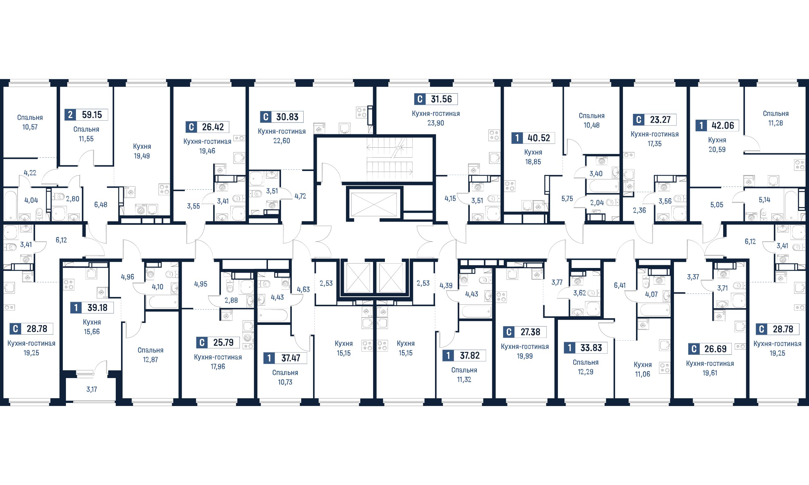 1-комнатная квартира, 33.83 м² в ЖК "Максималист" - планировка этажа
