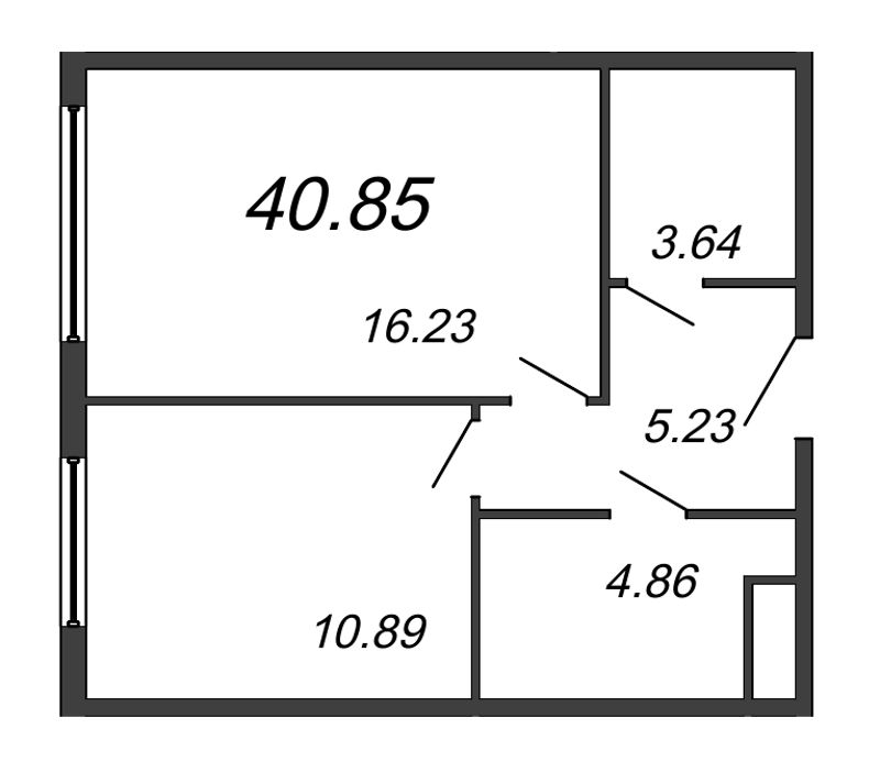 1-комнатная квартира, 40.85 м² в ЖК "ПРО'МОЛОDОСТЬ" - планировка, фото №1