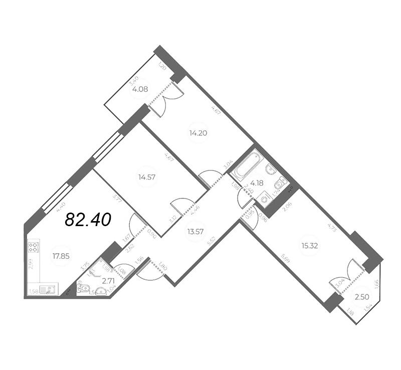 4-комнатная (Евро) квартира, 85.69 м² - планировка, фото №1