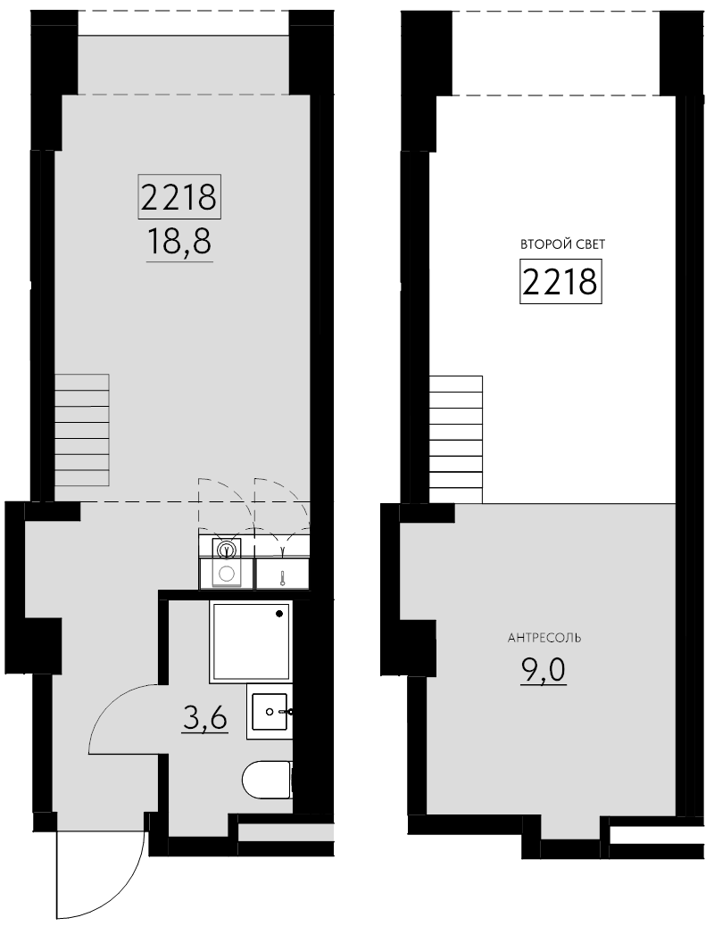 2-комнатная (Евро) квартира, 31.4 м² в ЖК "Авеню на Карповке" - планировка, фото №1