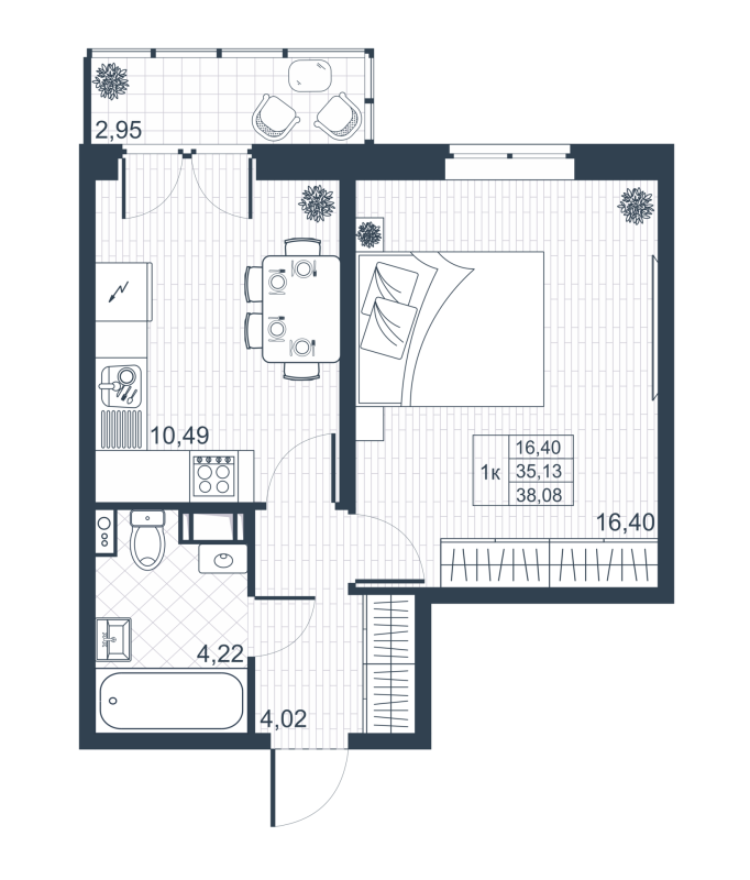 1-комнатная квартира, 36.01 м² в ЖК "Ново-Антропшино" - планировка, фото №1