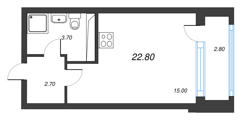 Квартира-студия, 22.8 м² в ЖК "Тайм Сквер" - планировка, фото №1