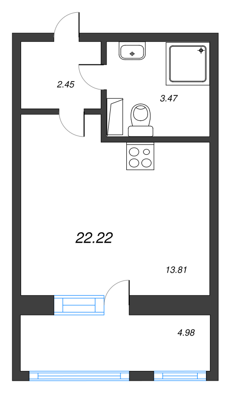 Квартира-студия, 22.22 м² в ЖК "Cube" - планировка, фото №1