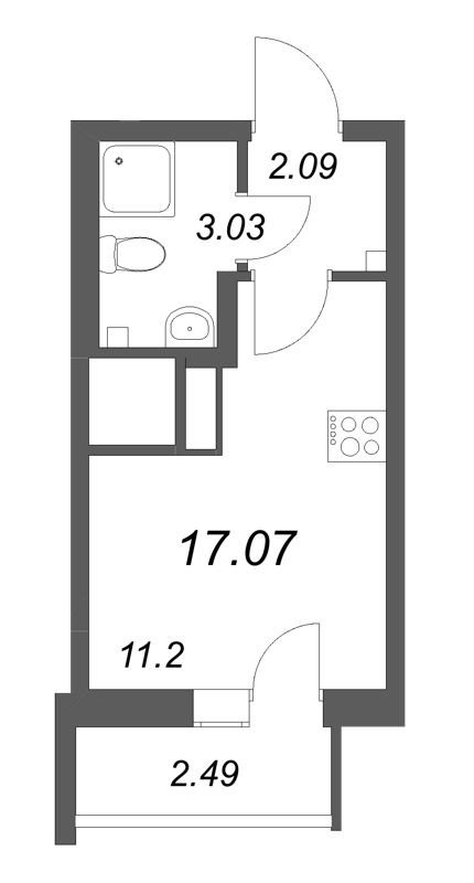 Квартира-студия, 17.07 м² в ЖК "Южный форт" - планировка, фото №1