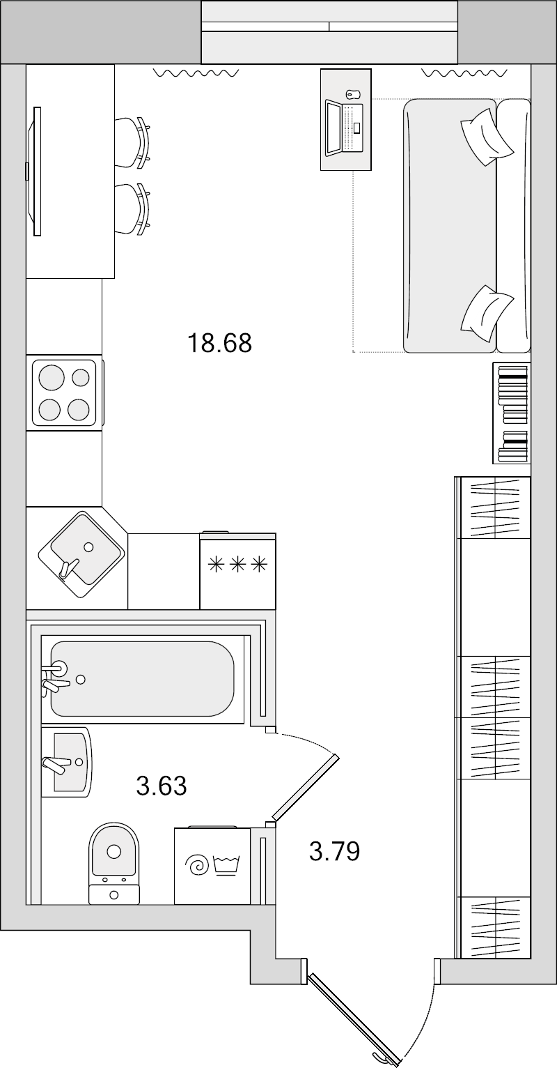 Квартира-студия, 26.1 м² в ЖК "Новые горизонты" - планировка, фото №1