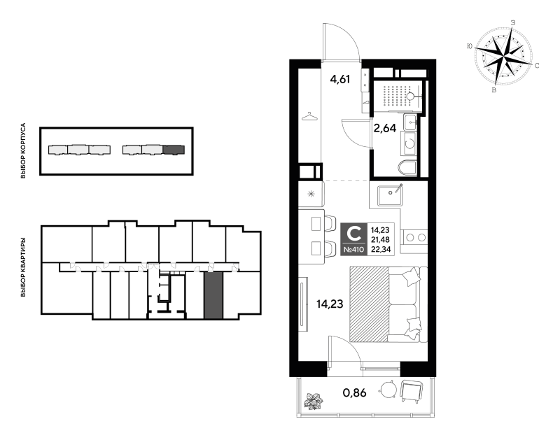 Квартира-студия, 22.34 м² в ЖК "Догма Юкки" - планировка, фото №1